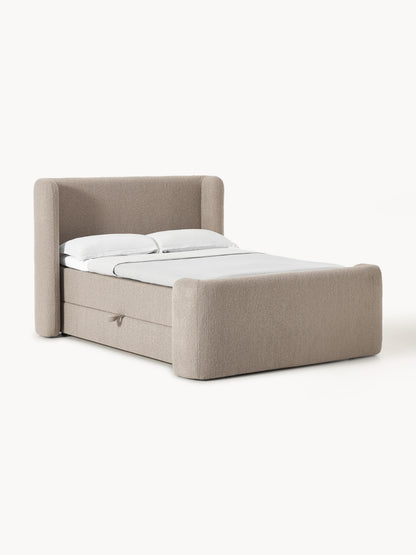 Perlova Box Spring Bed in Bouclé with Storage