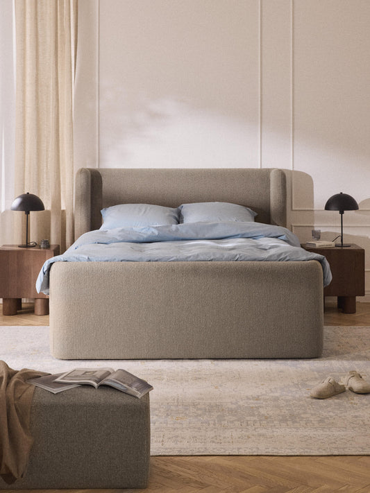 Perlova Box Spring Bed in Bouclé with Storage