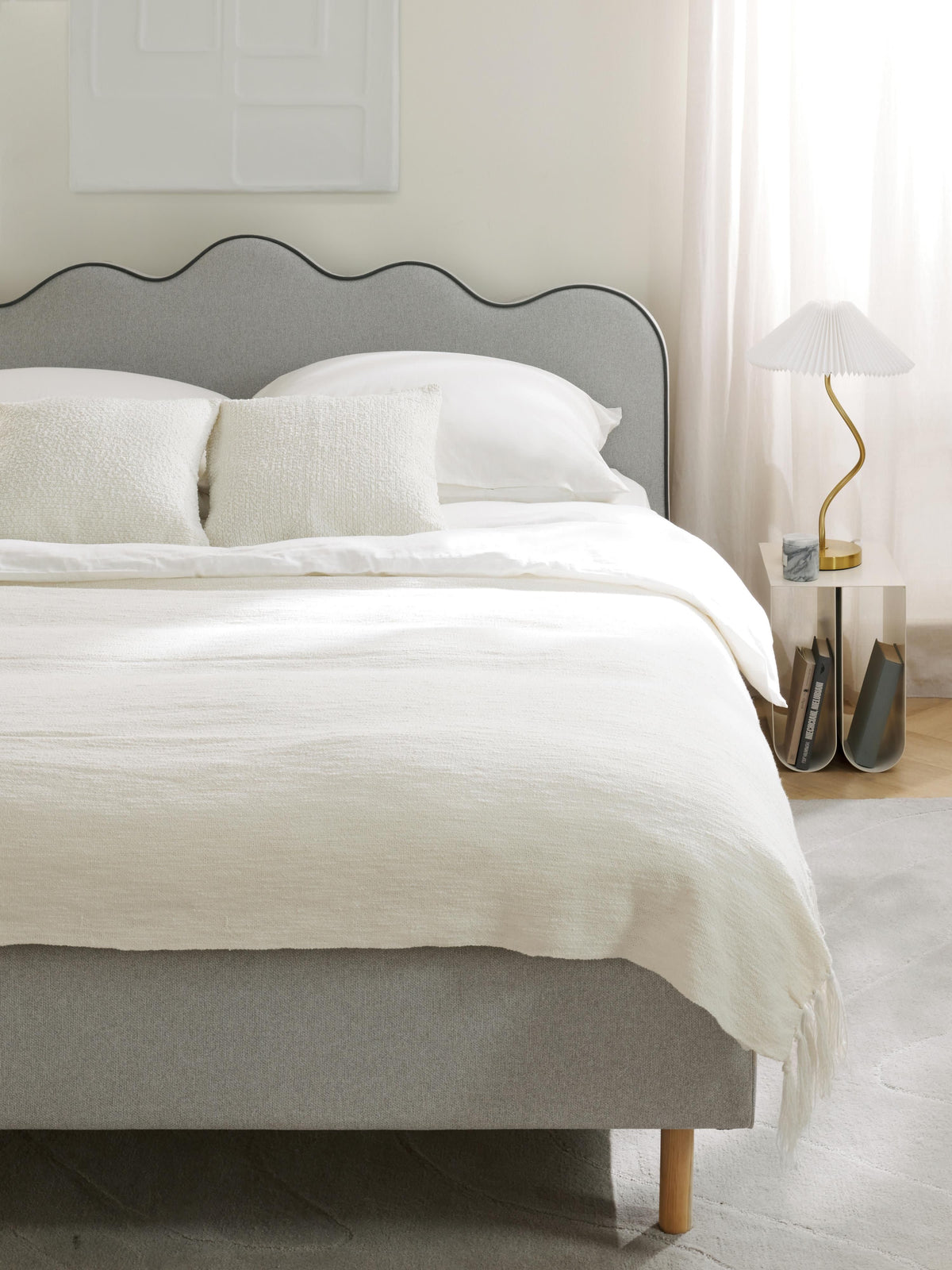 Romsen Upholstered Bed with Wavy Headboard