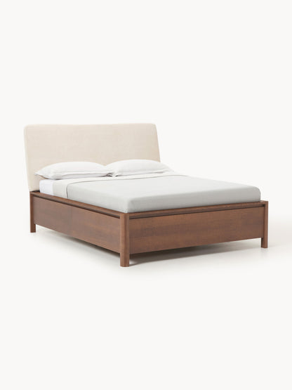Santvano Wooden Bed with Upholstered Headboard and Drawers