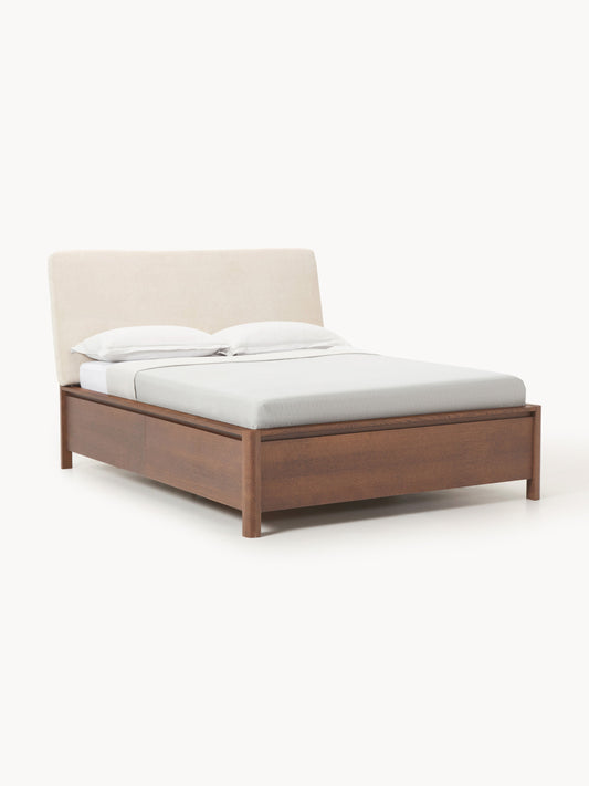 Santvano Wooden Bed with Upholstered Headboard and Drawers