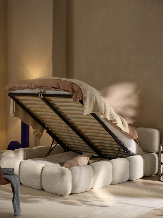 Taylis Upholstered Bed in Bouclé with Storage