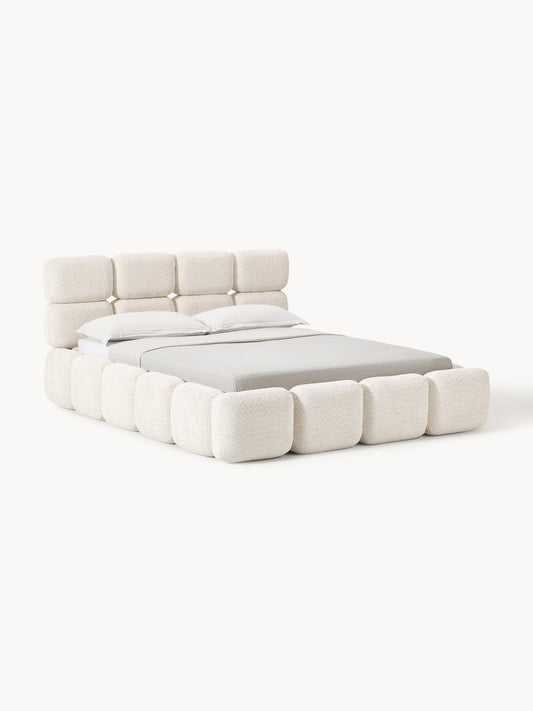 Taylis Upholstered Bed in Teddy Bouclé with Storage