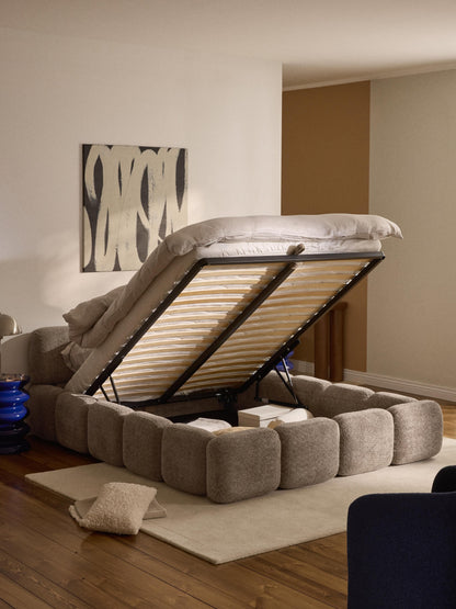 Taylis Upholstered Bed in Teddy Bouclé with Storage
