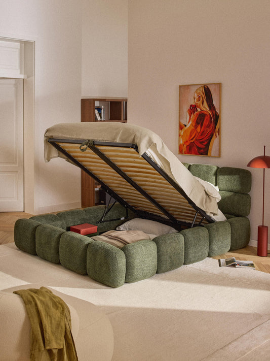 Taylis Upholstered Bed in Teddy Bouclé with Storage