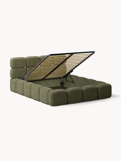 Taylis Upholstered Bed in Teddy Bouclé with Storage