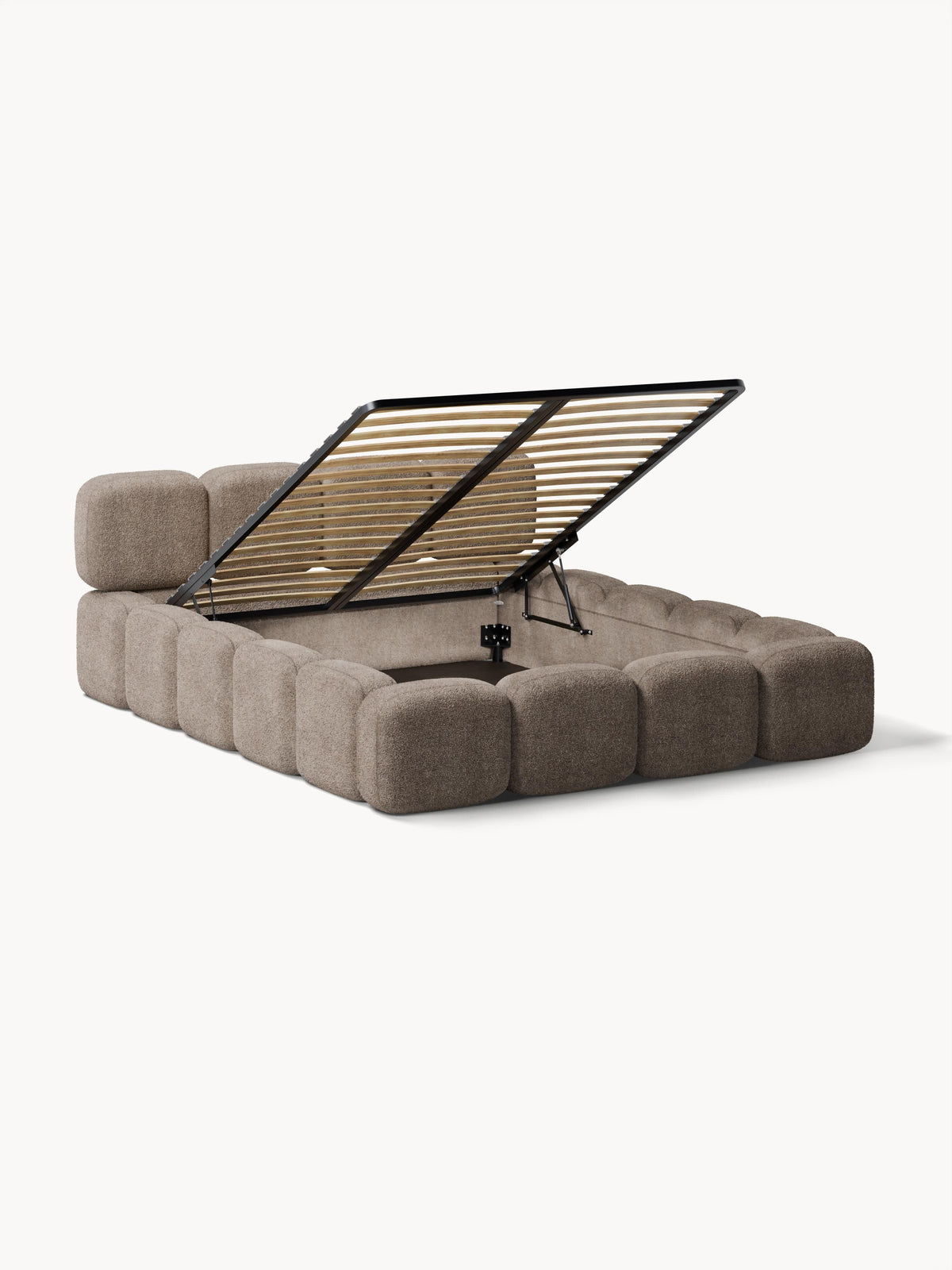 Taylis Upholstered Bed in Teddy Bouclé with Storage